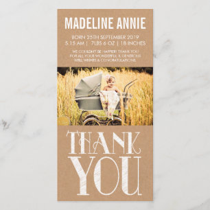 Baby Birth Vielen Dank für Ihre Fotokarten Rustic  Dankeskarte