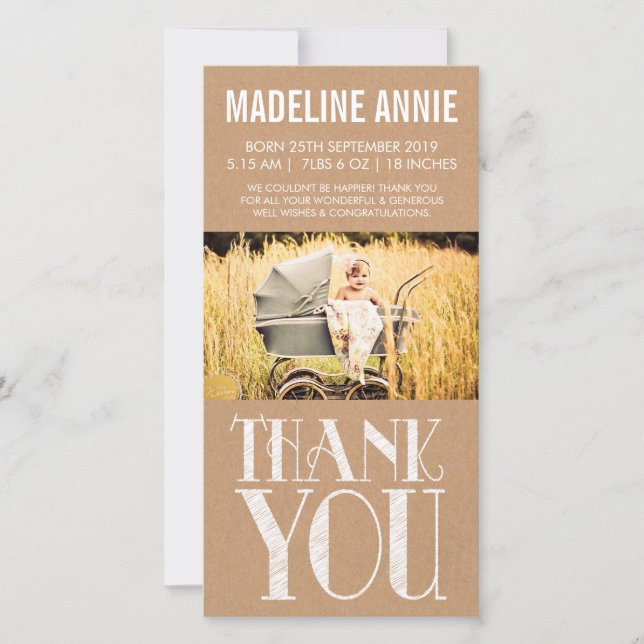 Baby Birth Vielen Dank für Ihre Fotokarten Rustic  Dankeskarte (Vorderseite)