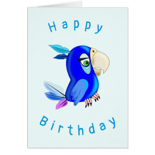 Baby Birthday Card Blue Parrot