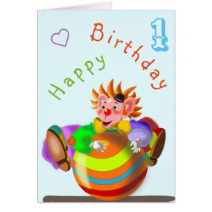 Baby Birthday Card Happy Clown - Personalisiert