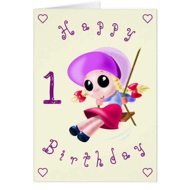 Baby Birthday Card Happy Girl - Personalisiert (Vorne)