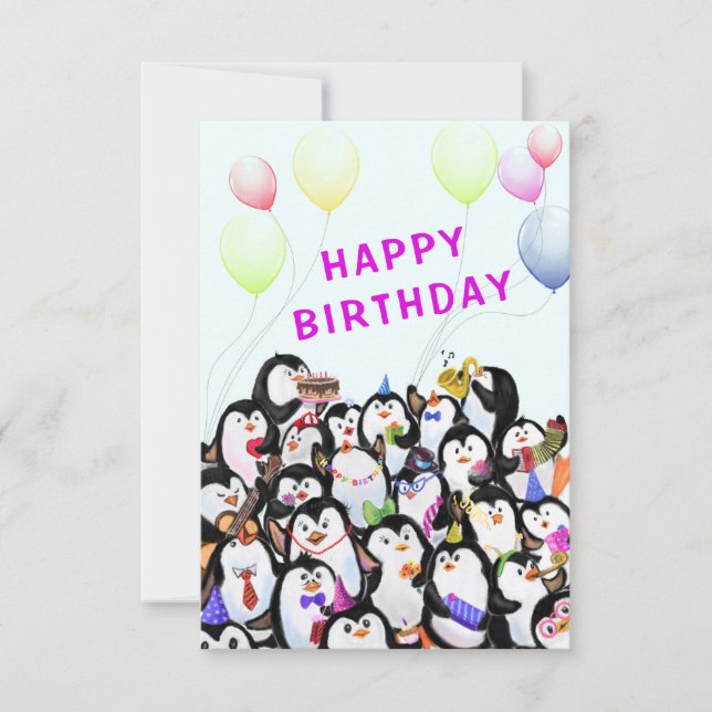 Baby Birthday Card Happy Pinguins Party Funny Karte (Vorderseite)