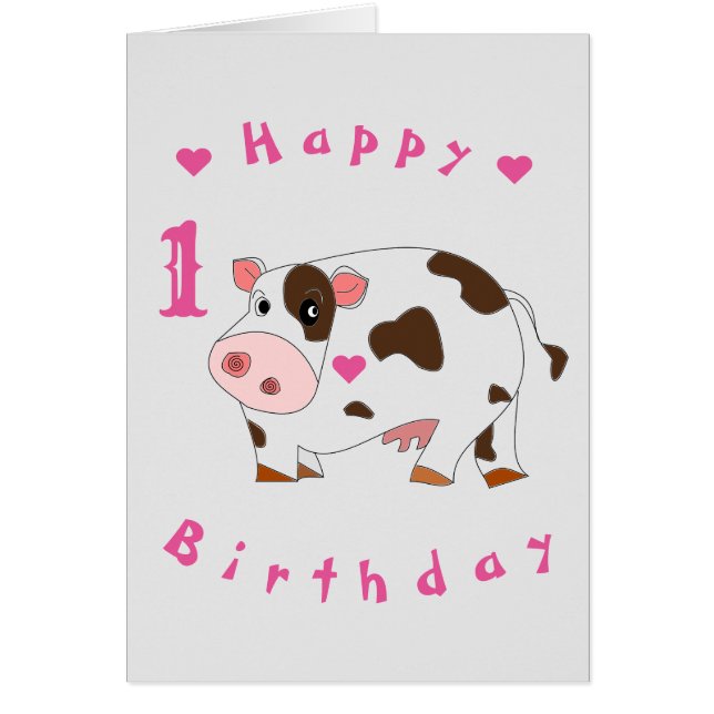 Baby Birthday Card Kleine Kuh - Ihr Text (Vorne)