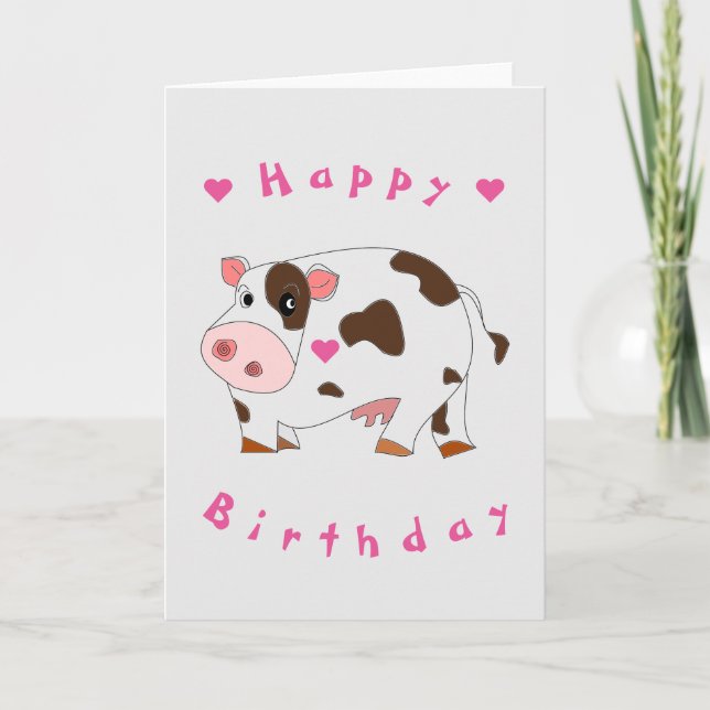 Baby Birthday Card Kleine Kuh - Ihr Text Karte (Vorderseite)