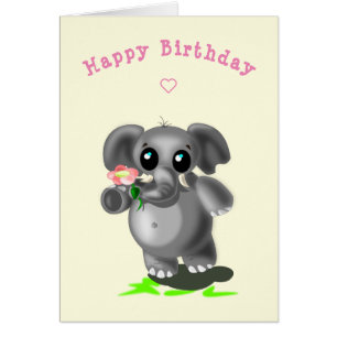 Baby Birthday Card Kleiner Elefant mit Blume