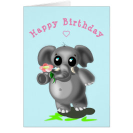 Baby Birthday Card Kleiner Elefant mit Blume