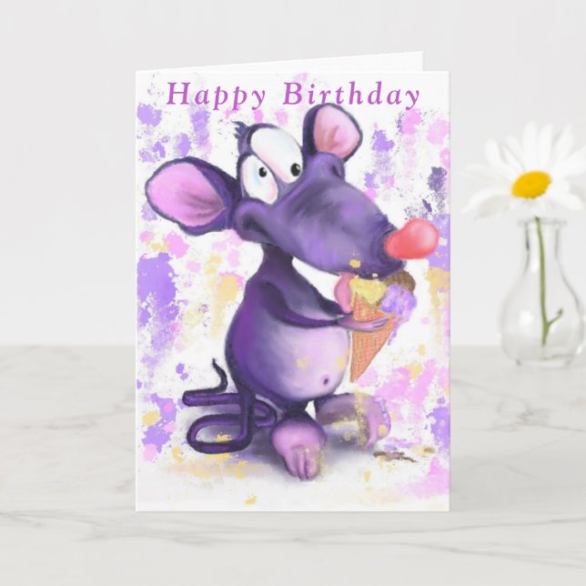 Baby Birthday Card Lila Maus mit Eiscreme Karte (Kleine Pflanze)