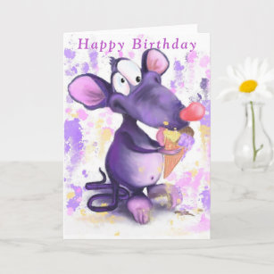 Baby Birthday Card Lila Maus mit Eiscreme Karte