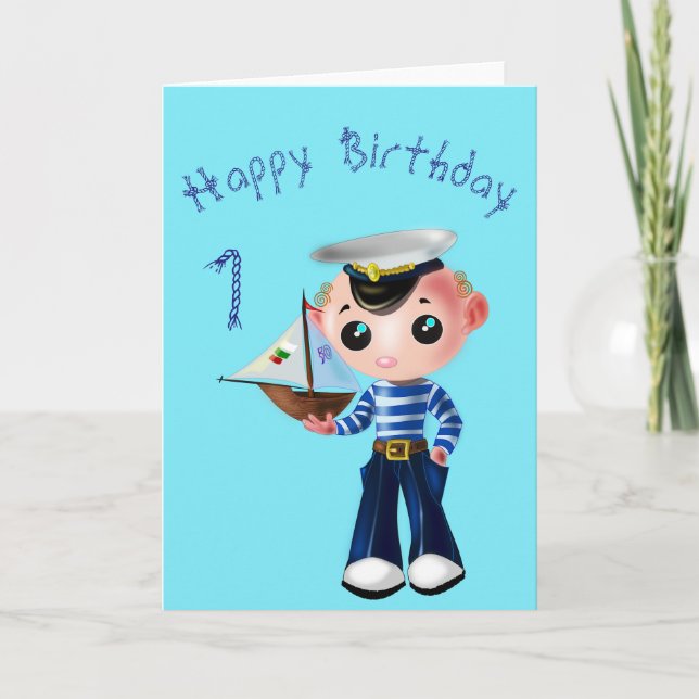 Baby Birthday Card Little Sailor Boy - Ihr Text Karte (Vorderseite)