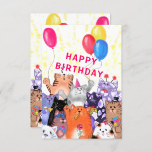 Baby Birthday Card mit Happy Cats Party