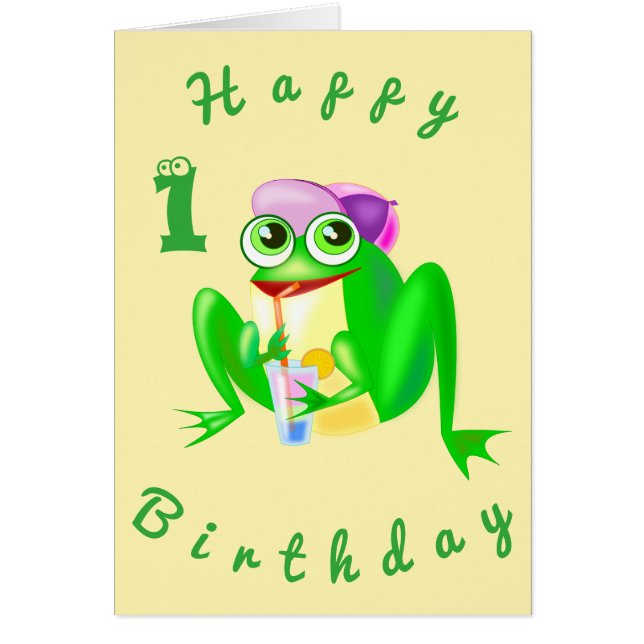 Baby Birthday Card Party Frog - Spaß (Vorne)