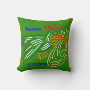 Baby Birthday Storch Pillow Green Kissen