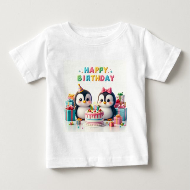 Baby Birthday Tshirt mit Pinguinen (Vorderseite)