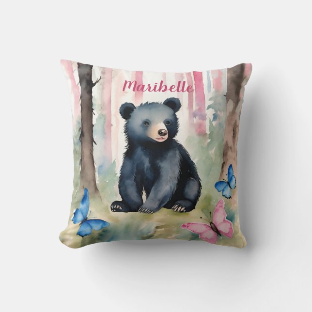 Baby Black Bear Girls Personalisiert Kissen (Vorderseite)