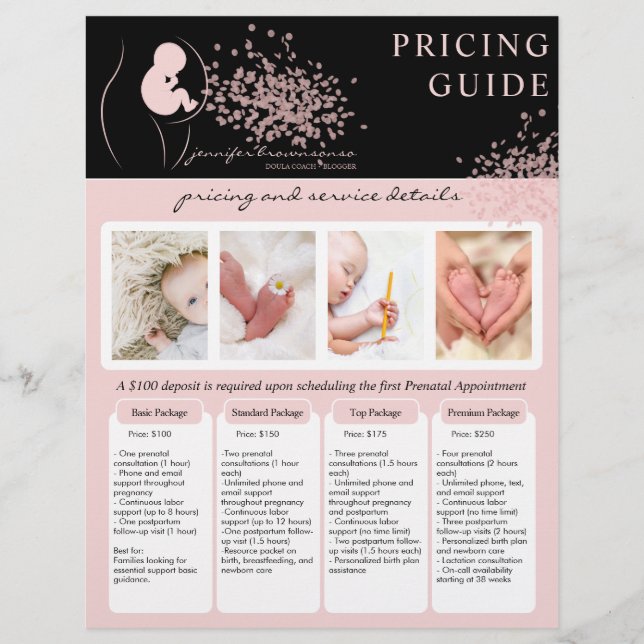 Baby Black Doula Birth Coach Pregnant Pricing Flyer (Vorne)