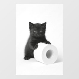 Baby Black Kitten Guarding Toilet Paper Roll On Fensteraufkleber