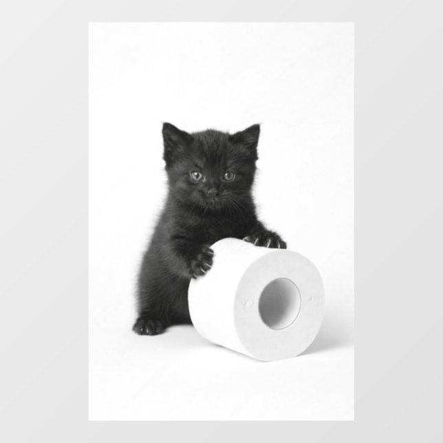 Baby Black Kitten Guarding Toilet Paper Roll On Fensteraufkleber (Blatt)