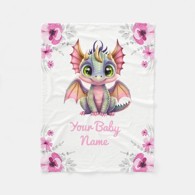 Baby Blanket Girl Dragon Name Custom Gift Idee Fleecedecke (Vorderseite)