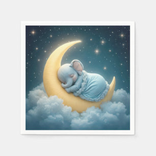 Baby Blau-Elefant schlafend auf einem Halbmond Serviette