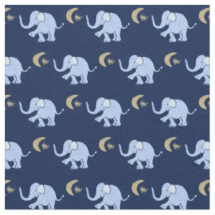 Baby-Blau-Elefanten mit Mond und Stern auf Blau Stoff