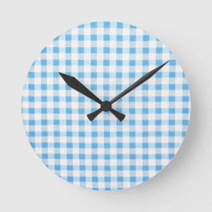 Baby Blau Gingham Runde Wanduhr