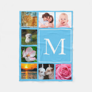Baby-Blau Instagram 8 Foto-Collagen-Monogramm Fleecedecke