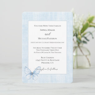 Baby Blau Schmetterling Faux Leinen Hochzeit Einladung