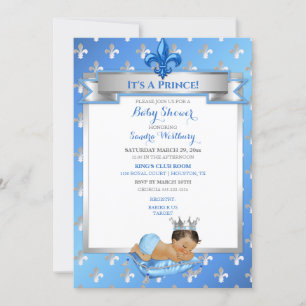 Baby Blau & Silber Fleur de Lis Ethnischer Prinz Einladung