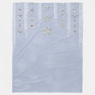 Baby Blau & Silber Glitter Sterne Funkel Glam Fleecedecke
