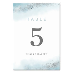Baby-Blau-Silber-Glitzer-Hochzeit Tischnummer