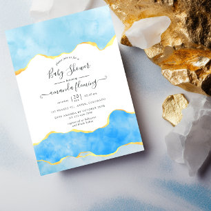 Baby Blau und Gold Achat Jungen-Baby-Party Einladung