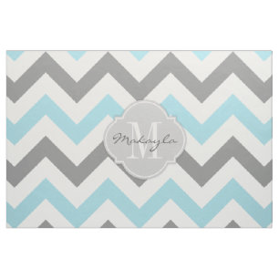 Baby-Blau und graues Zickzack mit Monogramm Stoff