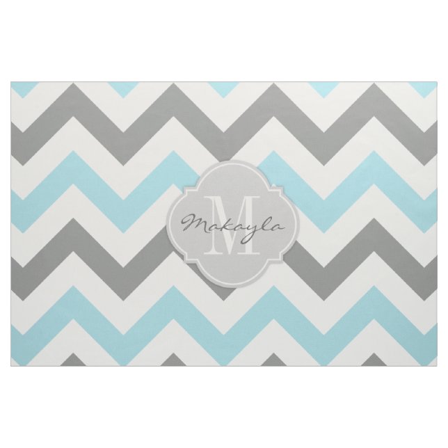 Baby-Blau und graues Zickzack mit Monogramm Stoff (Yard (91,4 cm))
