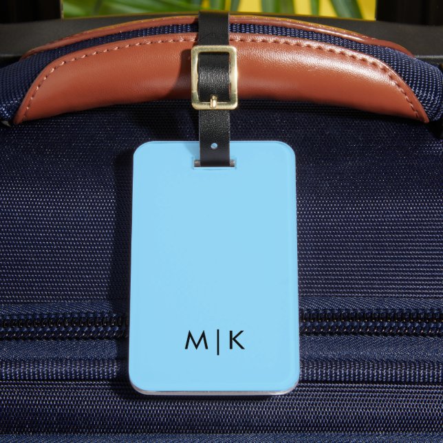 Baby Blau und Schwarz Moderner Monogramm-Gepäckanh Gepäckanhänger (Vorderseite Insitu 2)