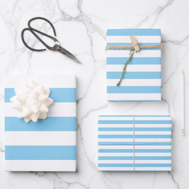 Baby Blau und Weiß Unterschiedliche Größen Horiz.  Geschenkpapier Set (Vorderseite)
