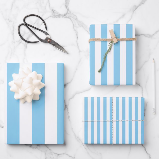 Baby Blau und Weiß Unterschiedliche Größen Vert. S Geschenkpapier Set (Vorderseite)