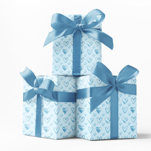 Baby Blau Wasserfarbe Herzen Geschenkpapier