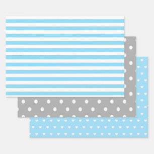 BABY BLAUE/WEISSE STREIFEN & ELEPHANE GESCHENKPAPIER SET