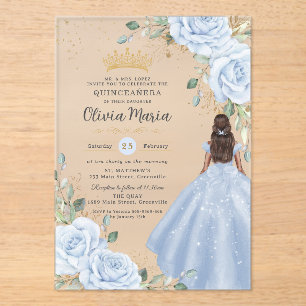 Baby Blaues Blumenkleid Prinzessin Kleid Quinceañe Acryleinladungen