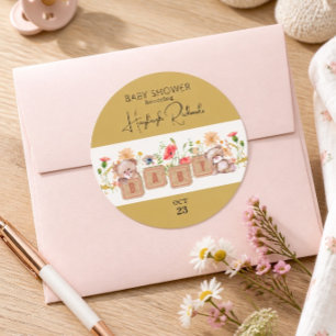Baby-Blöcke, Bären und Wildblumen Runder Aufkleber