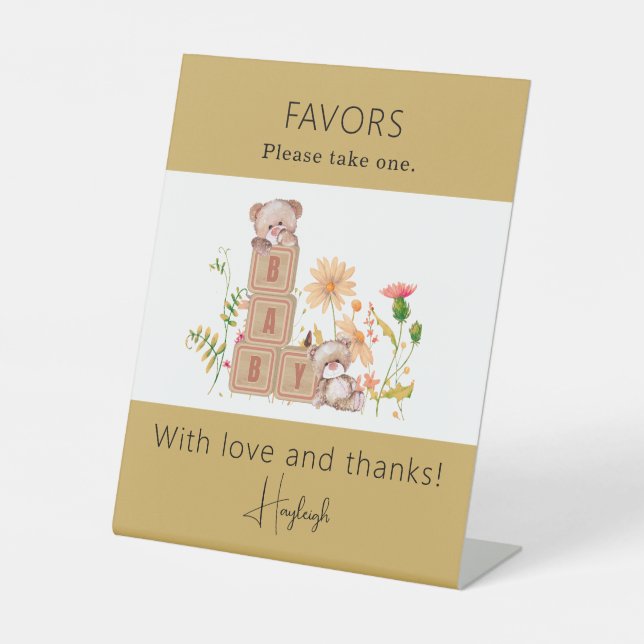 Baby Blocks, Bären und Wildblumen bevorzugen Sockelschild (Vorderseite)