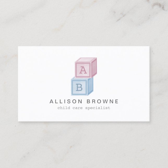 Baby Blocks Monogramm Kinderbetreuung, Babysitter- Visitenkarte (Vorderseite)