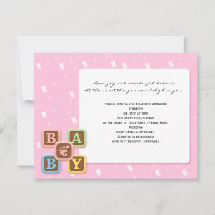 Baby Blocks on Pink Baby Dusche Einladung