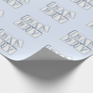 Baby Blocks Typografie Blue Watercolor Dusche Geschenkpapier