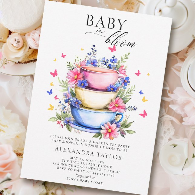 Baby Bloom Tee Party Wildblumen Kindermädchendusch Einladung (baby in bloom shower invitation wildflowers garden tea party colorful summer spring)