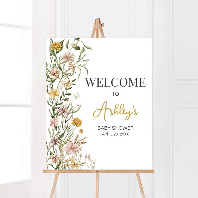 Baby Bloom Wildblume Spring Willkommen Poster (Floral Baby in Bloom Baby Shower Welcome Sign)