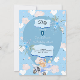 Baby Blue 1. Geburtstag Einladung