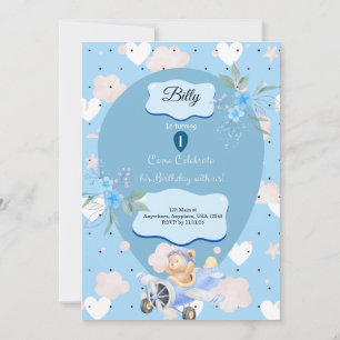 Baby Blue 1. Geburtstag Einladung