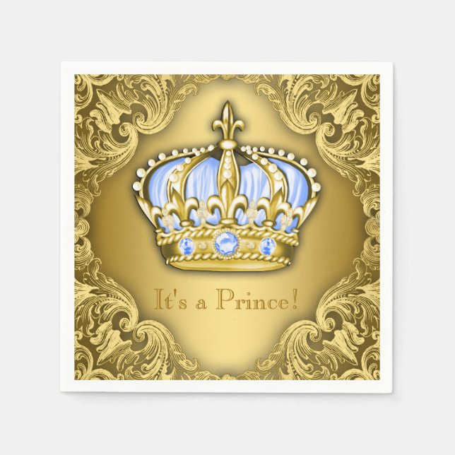Baby Blue and Gold Crown Baby Dusche Serviette (Vorderseite)