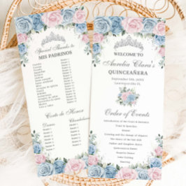 Baby Blue and Pink Floral Quinceañera Order Events Programm
